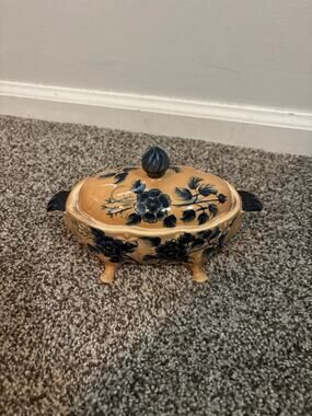 Katherine's Collection Handpainted In Thailand Blue Dish with Lid
